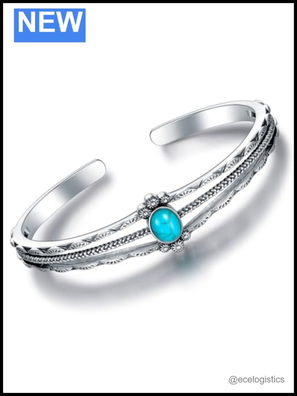 Sterling Silver Turquoise Cuff Bracelet Adjustable Bangle Boho Vintage Jewelry